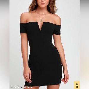 Lulus Cheers to This Black Off-the-Shoulder Bodycon Dress Size L